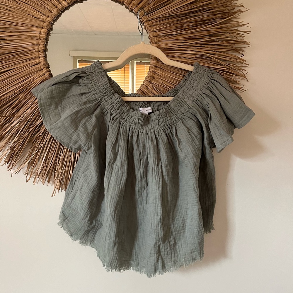 Miou Muse off the shoulder gauze blouse